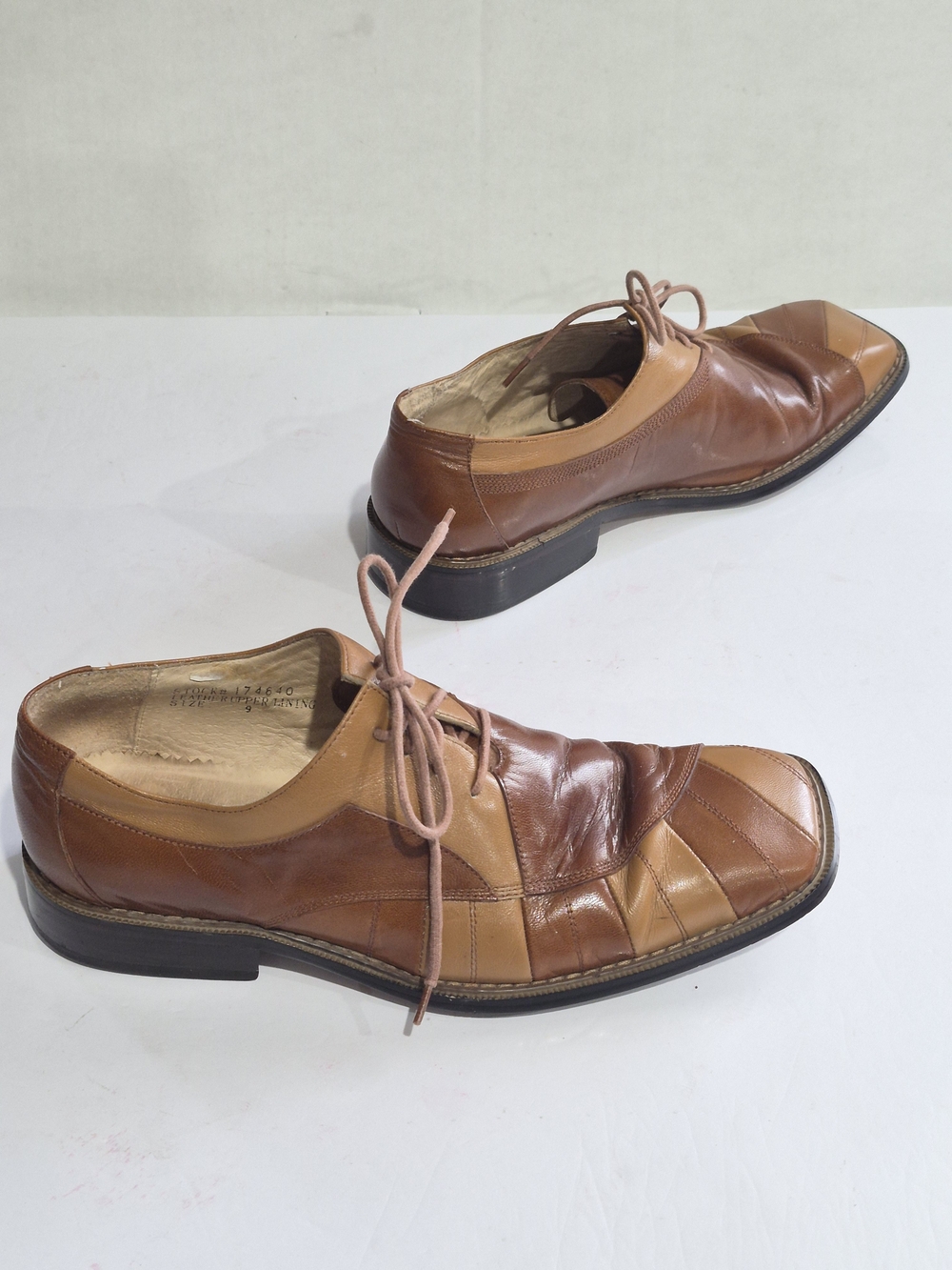 Giovanni Men's Two-Tone Brown Leather Lace-Up Dress Shoes Size 9